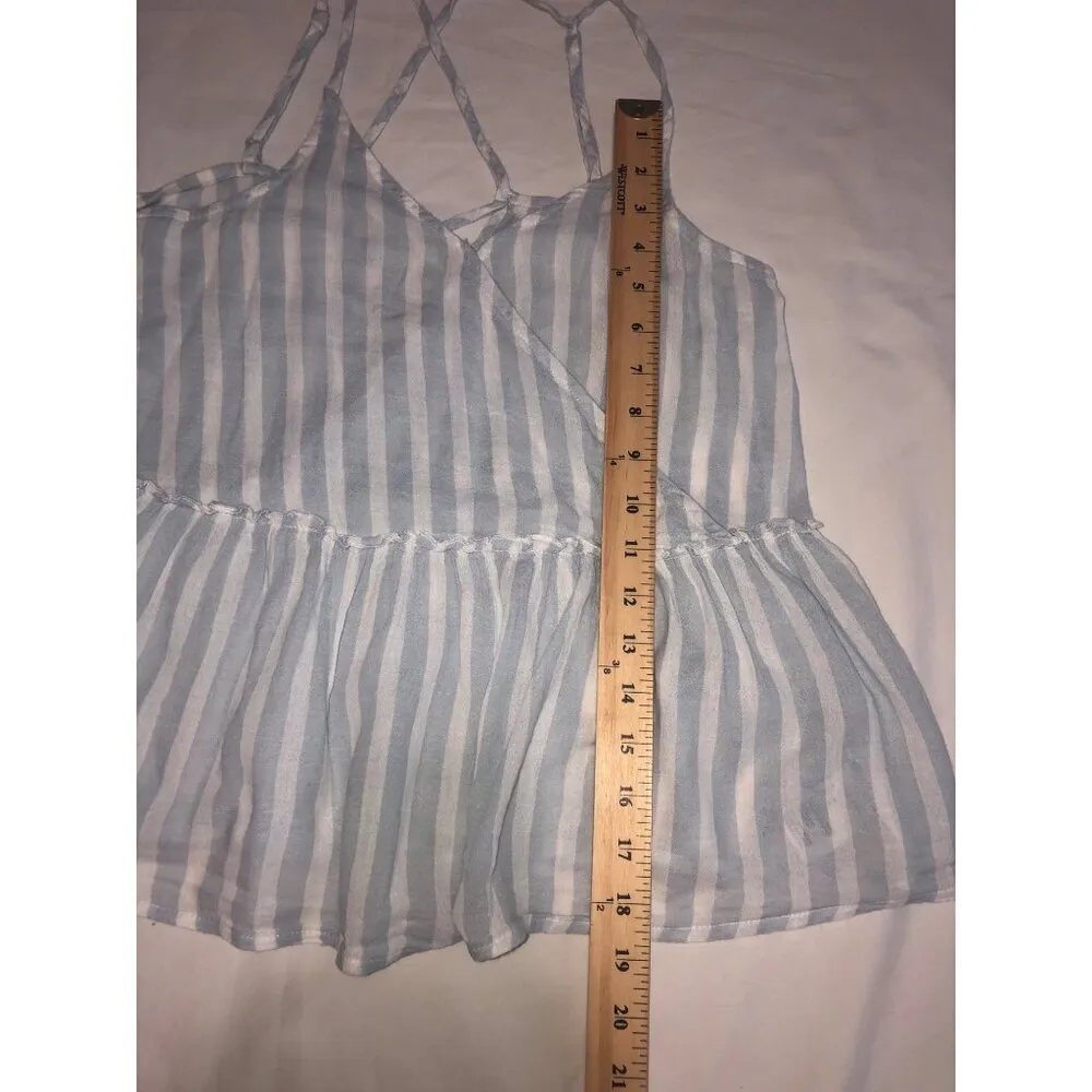 American Eagle Womens M Top Cami Blue Striped Strappy Gauze Peplum Ruffle Hem - Image 8
