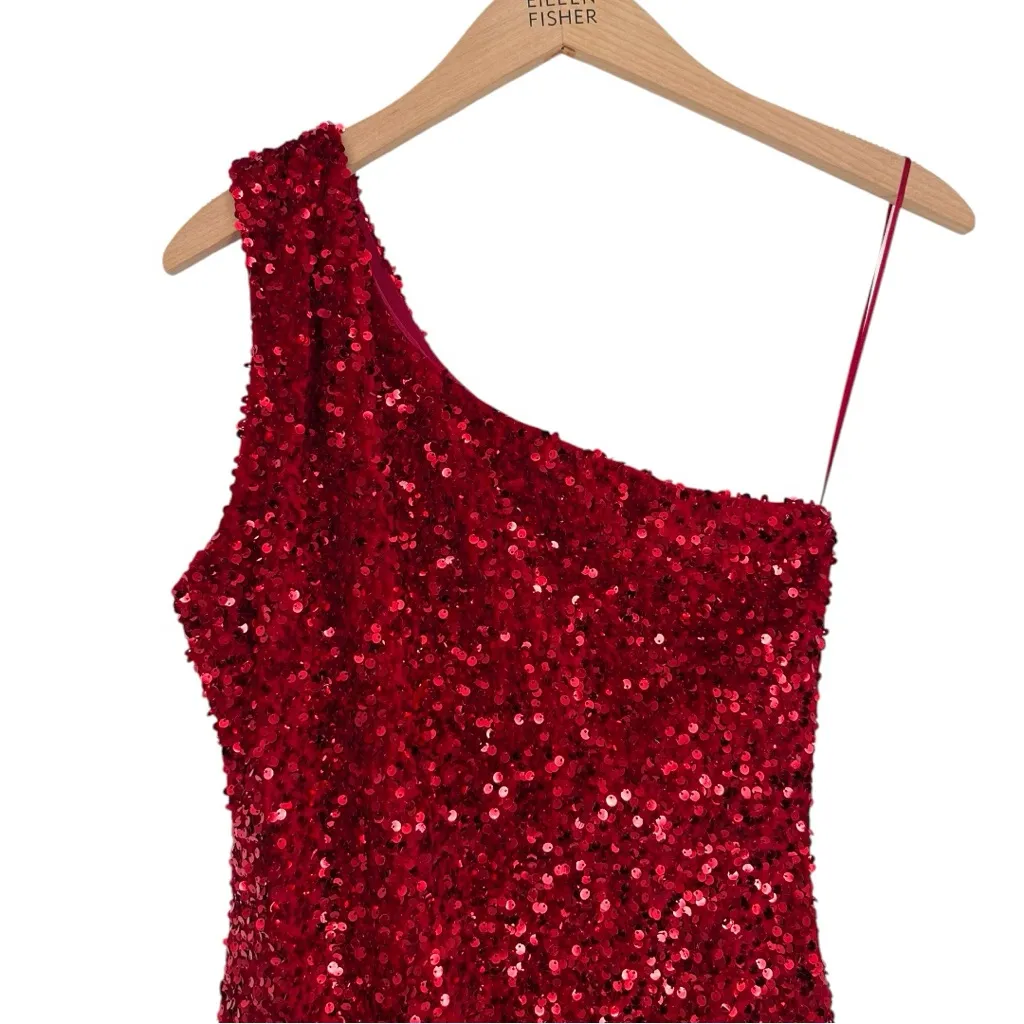 Velvi Aria One Shoulder Sequin Mini Dress in Red size Large Bodycon NWT - Image 4