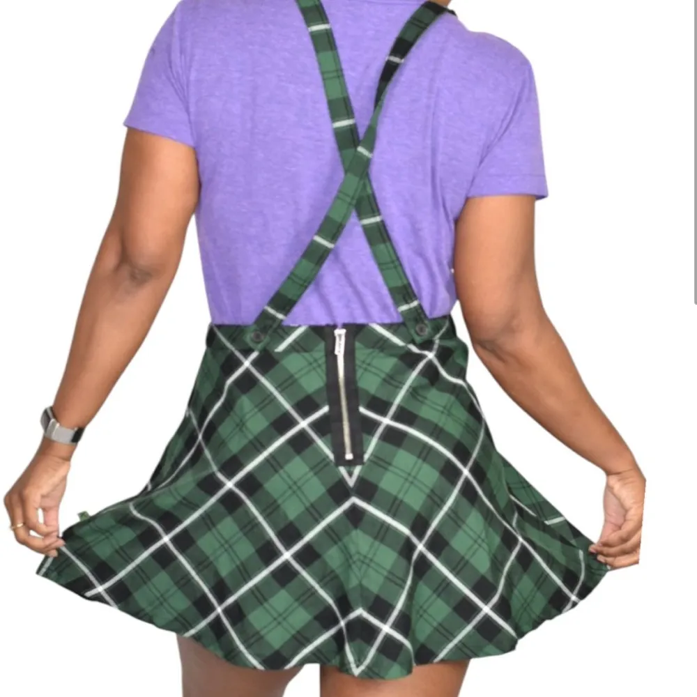 NWT Royal Bones Green Plaid Mini Skirt w/ Suspenders Hot Topic Size XL - Image 13