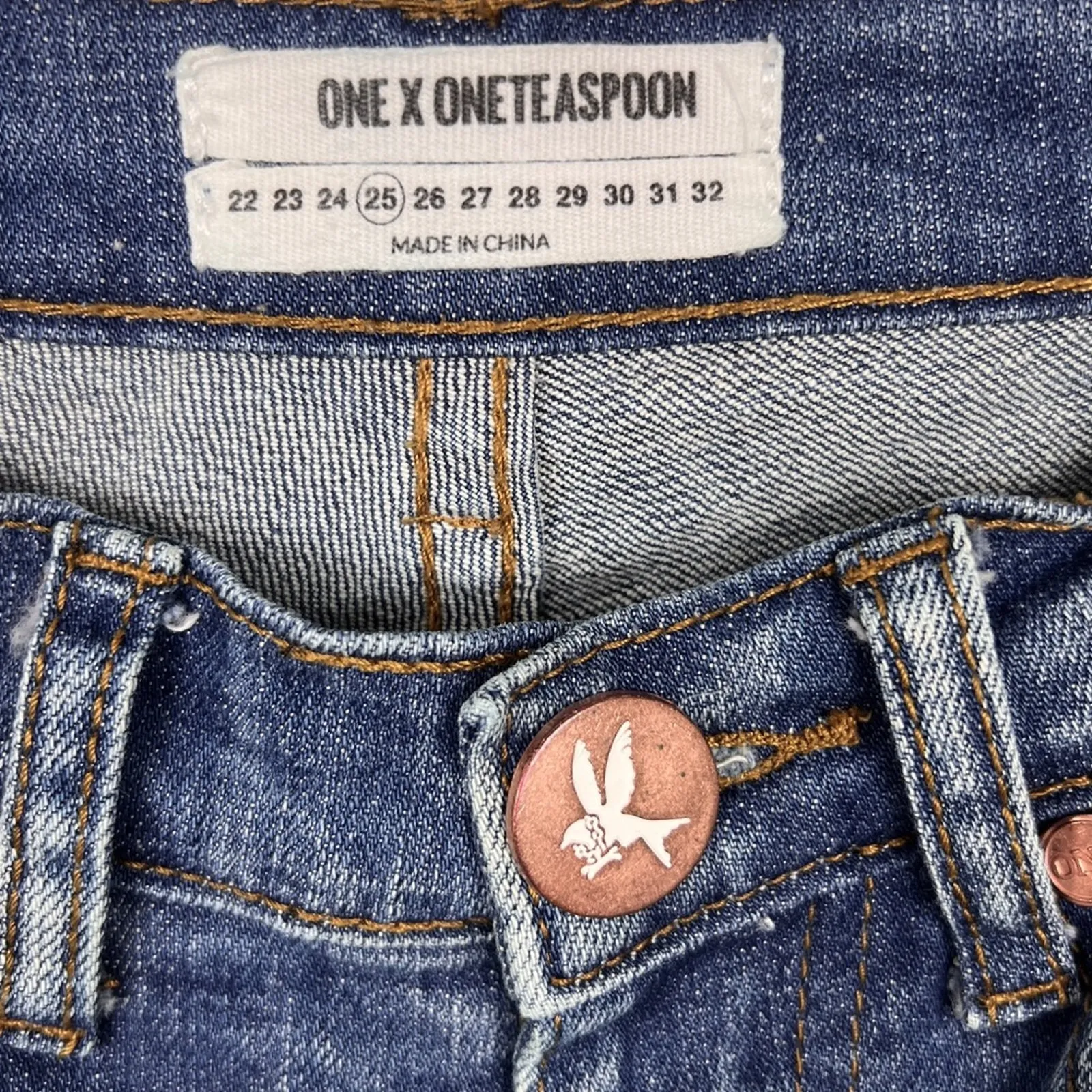 One Teaspoon Scallywags Distressed Skinny Jeans 25 High-Waist Long Length - Image 4