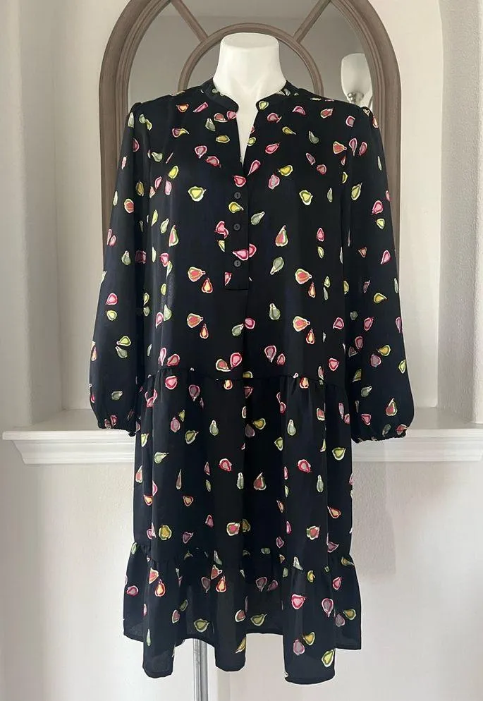 Nic+Zoe Tiered Long-Sleeve Dress w/Mandarin Collar, Black Multi, Size L NWT $188 - Image 11