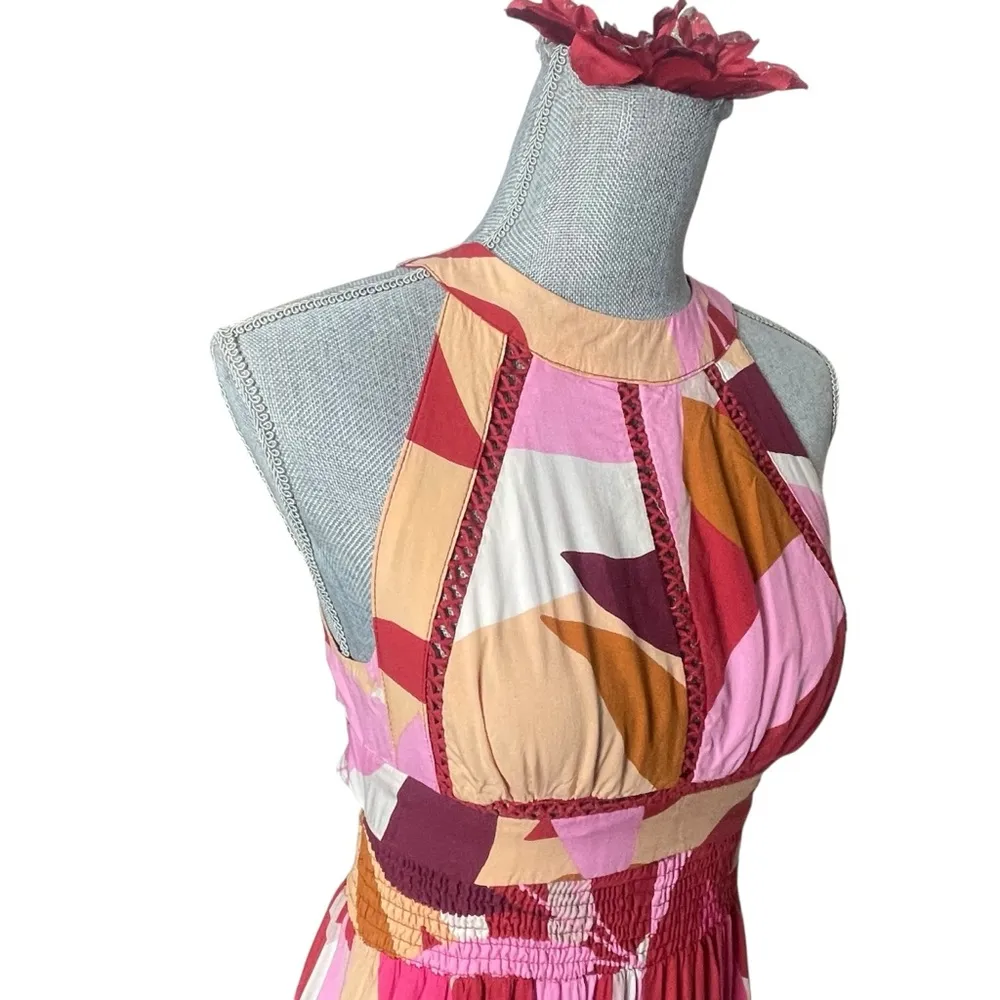 Abel The Label Pink Abstract Floral Back Cutout Boho Maxi A-line Dress XS - Image 7