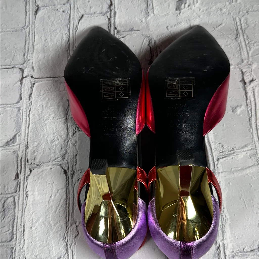 Le Clique Kat Maconie Pink Metallic Flared Tapered Stiletto Heels Pumps sz 9 US - Image 7