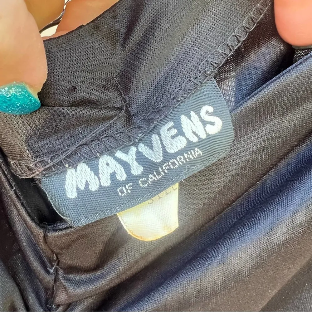 Vintage 80s Mayvens California black ruched lace ruffle tiered skirt prom dress Size M - Image 6