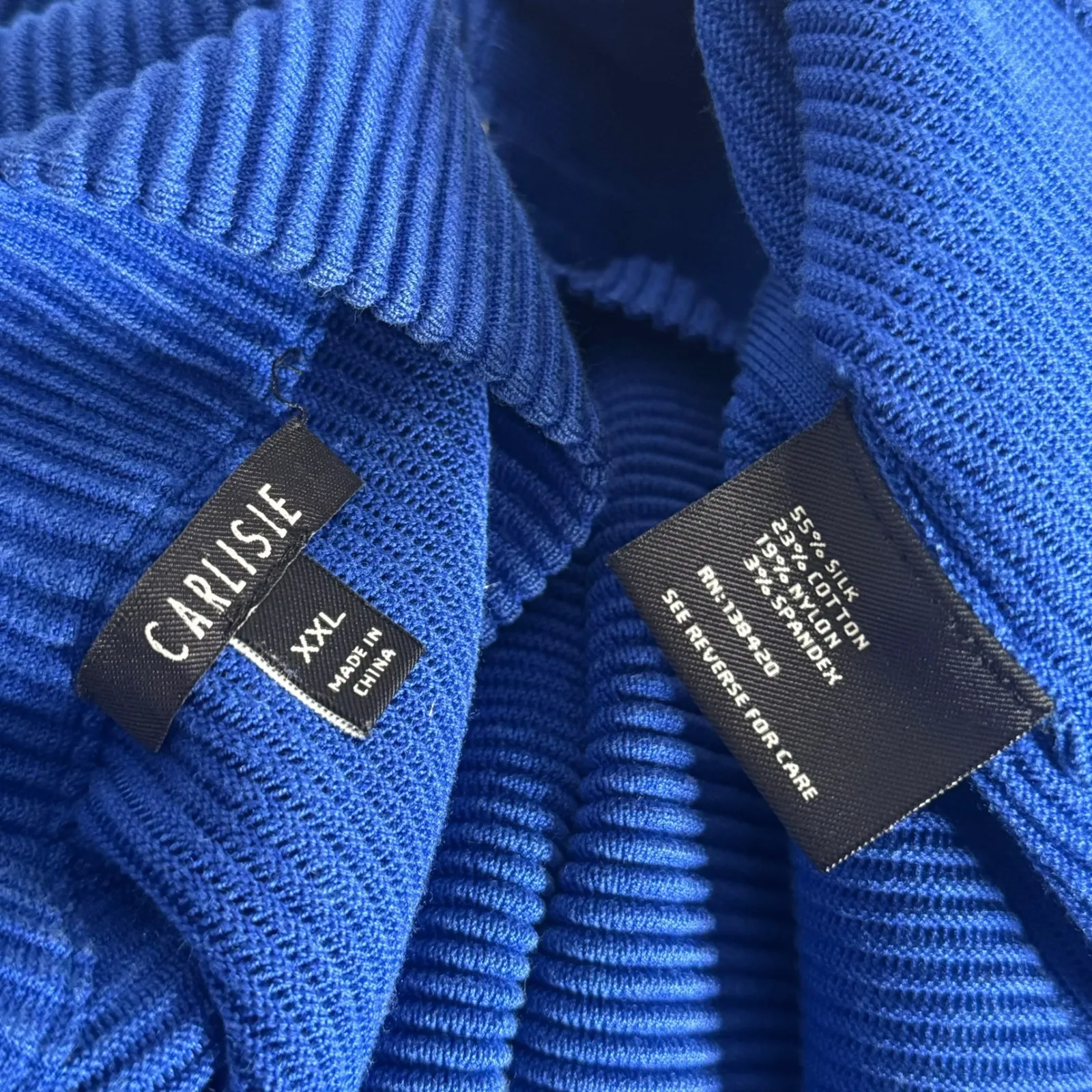 Carlisle Ribbed Knit Full Zip Sweater Womens XXL Blue Silk Blend Luxury Cardigan - Image 5