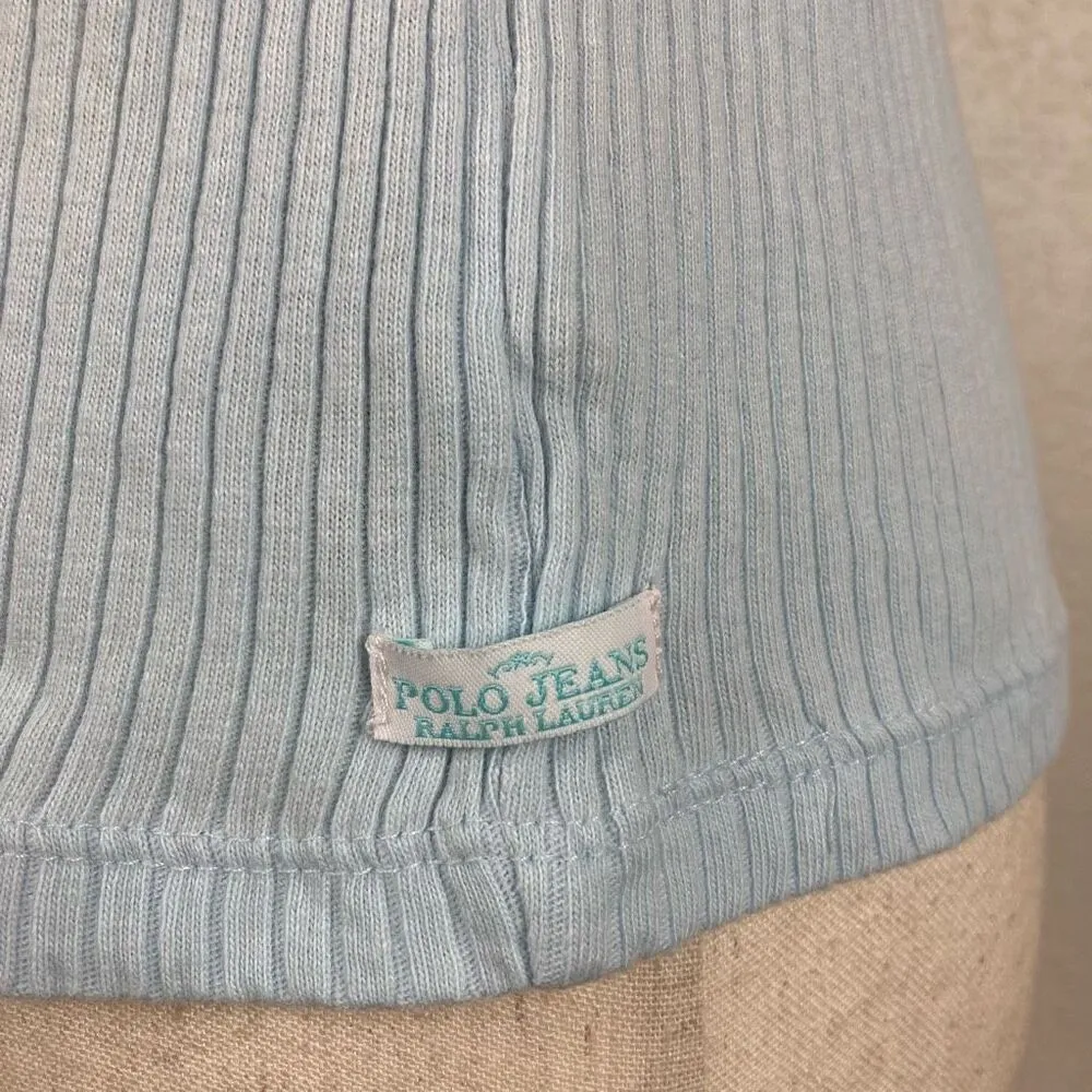 Ralph Lauren Polo Jeans Company Y2K ribbed baby T-shirt women’s M blue crewneck - Image 4