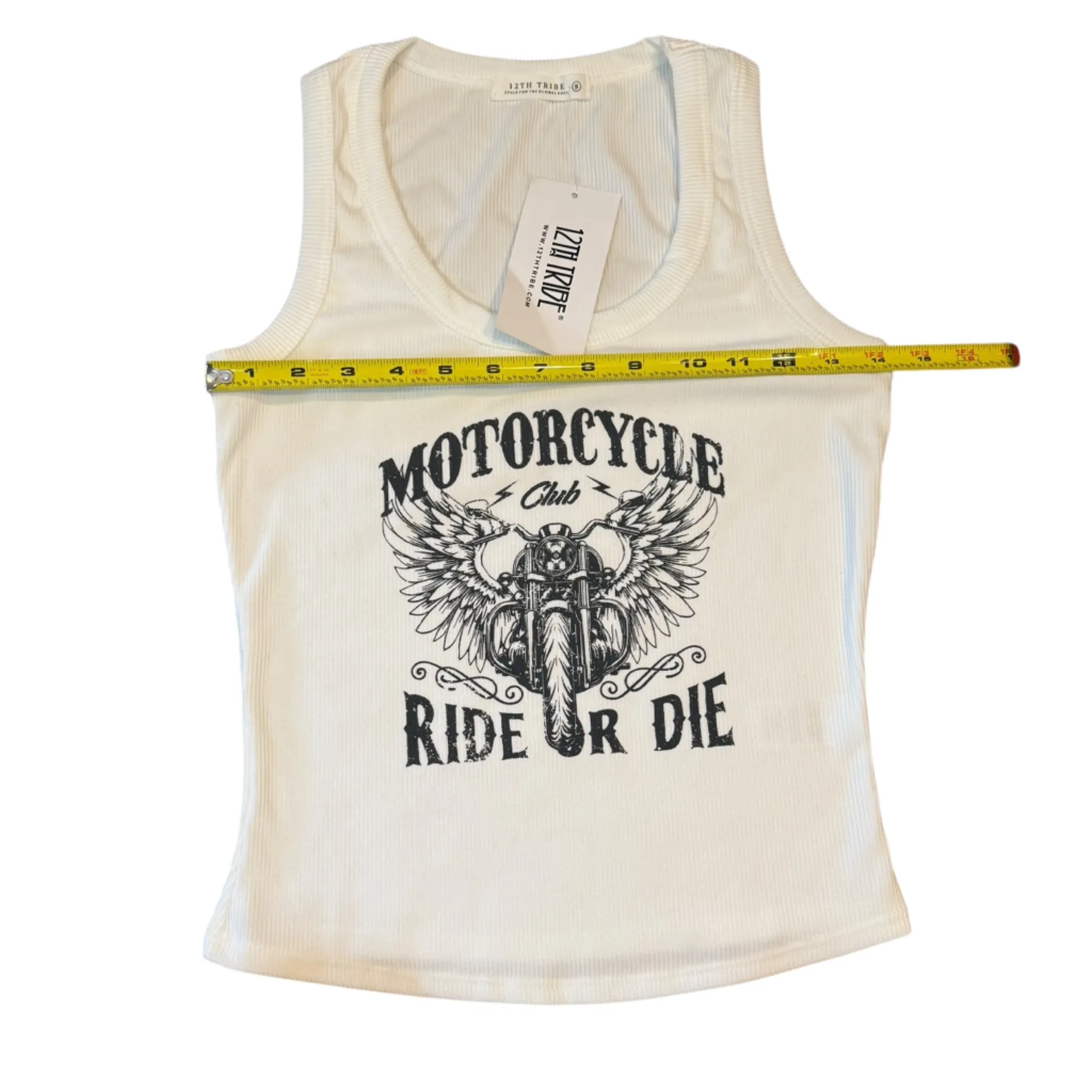 12th Tribe Ribbed White Tank Top Motorcycle Club Ride Or Die Biker Baddie NWT - Image 6