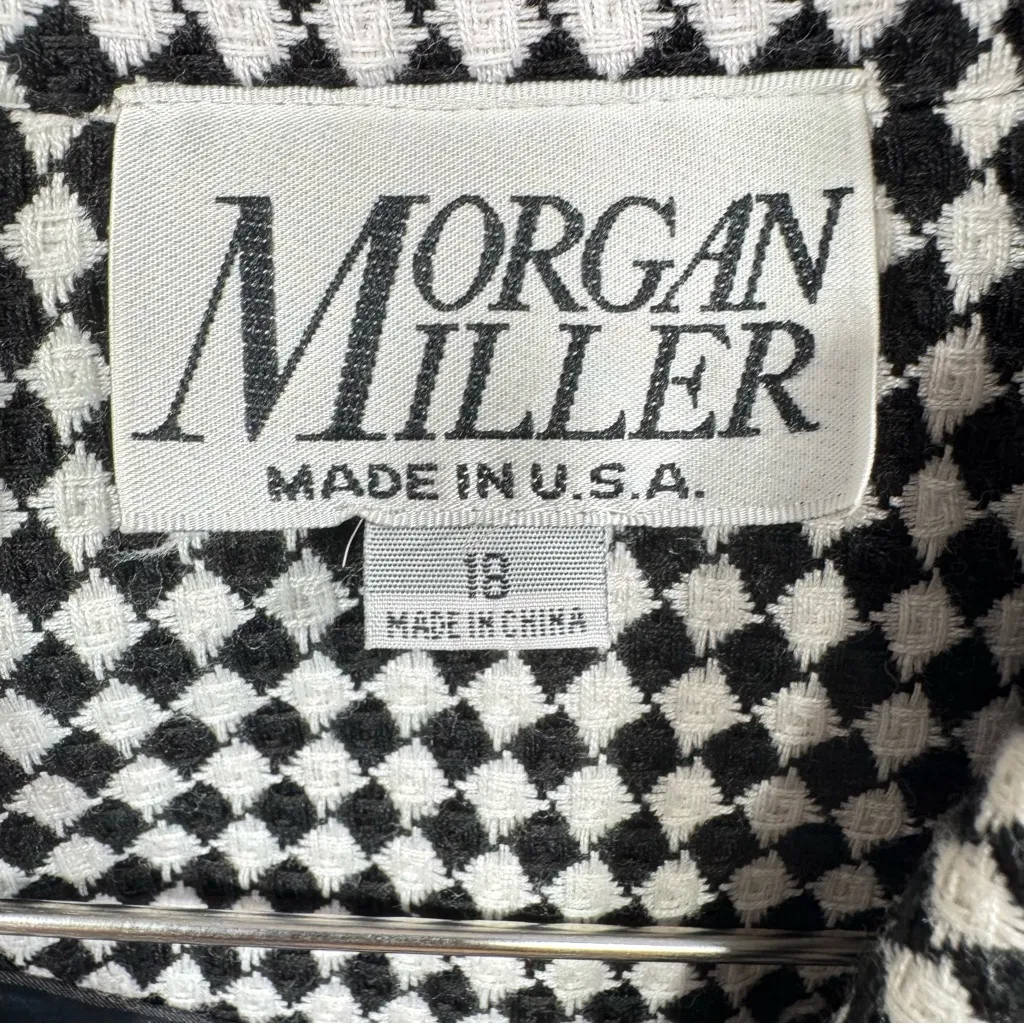 Vintage Black & White Checked Blazer Button Front Notched Collar Morgan Miller Size 18 - Image 3