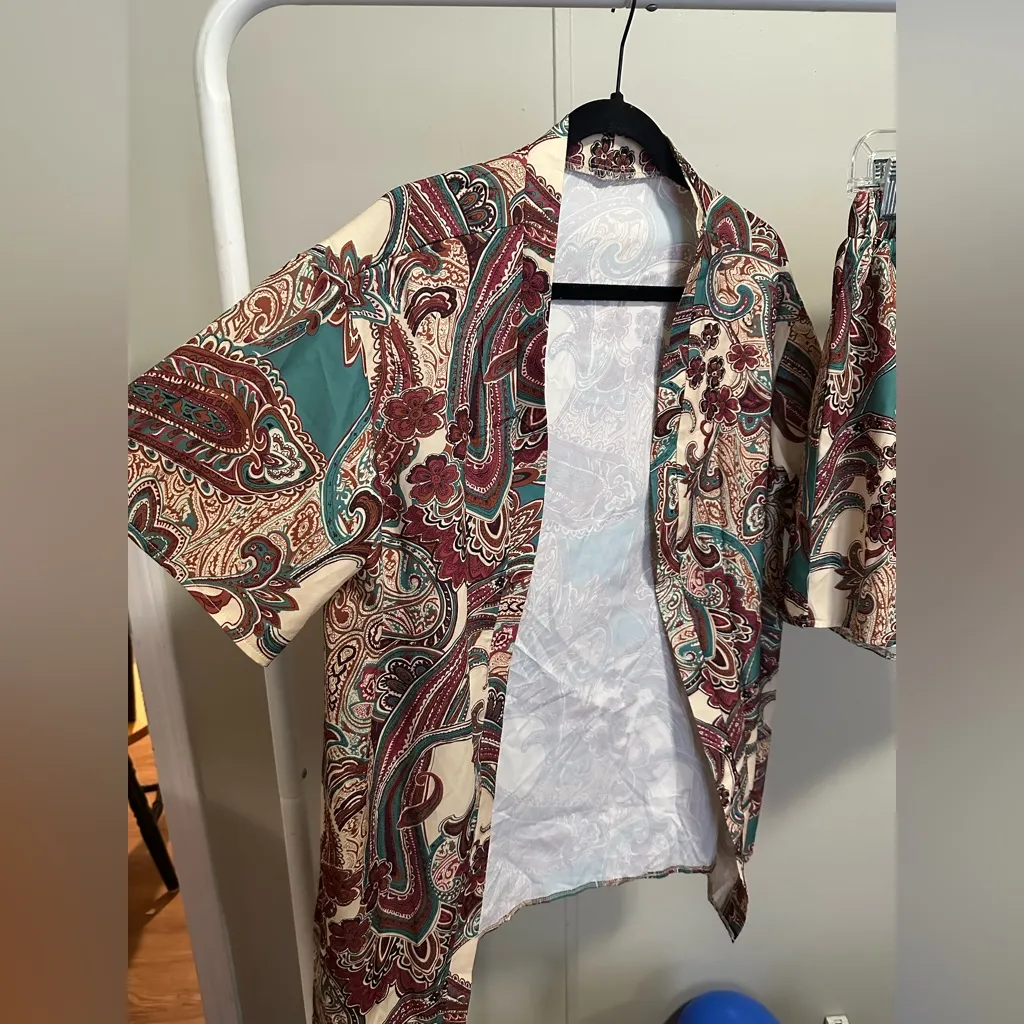 Womens brown turquoise cream paisley - Image 2