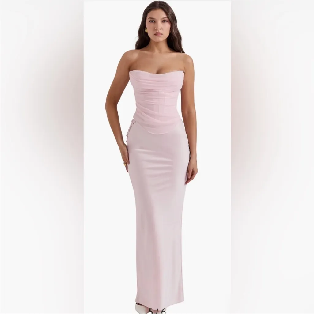 HOUSE OF CB SET Georgie Top & 'Giuliana' Ballerina Pink‎ Satin Maxi Skirt Size S - Image 9