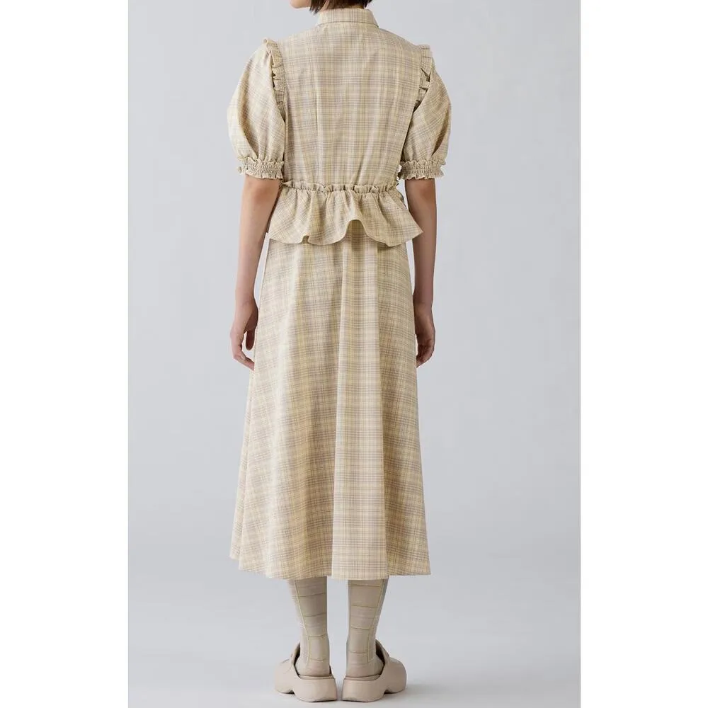 GU (Uniqlo) x Rokh Half Sleeve Shirt Dress in Beige Plaid Check Size M - Image 3