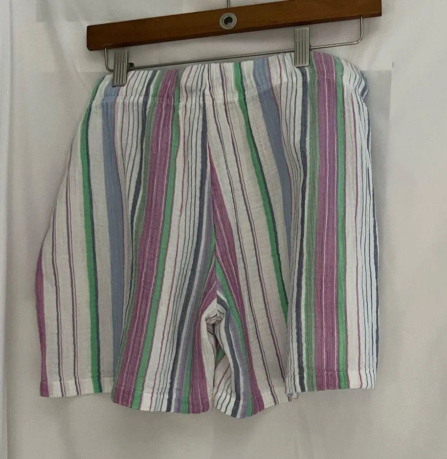 NWT Caslon stripped cotton shorts with front pockets teal/white/purple colored,M - Image 6