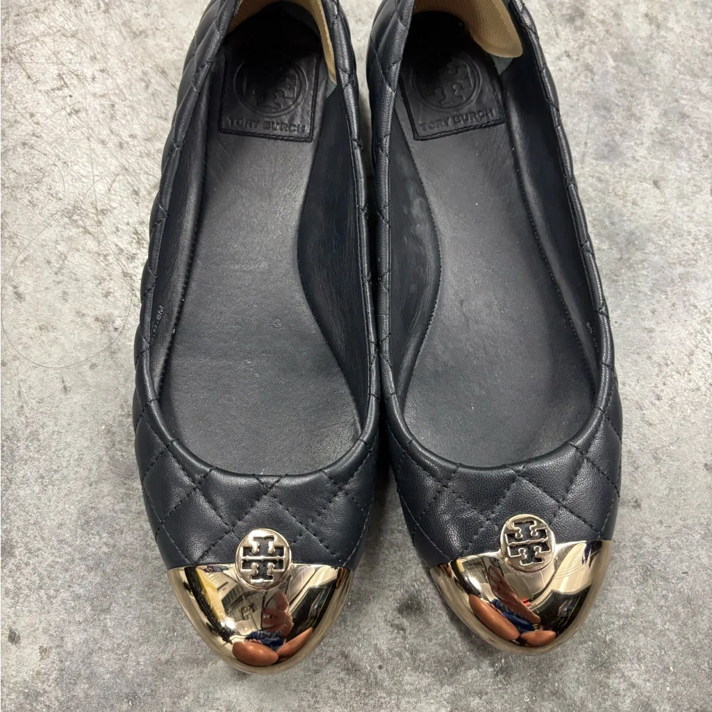 Tory Burch “Kaitlyn” quilted leather black flats size 8 - Image 2