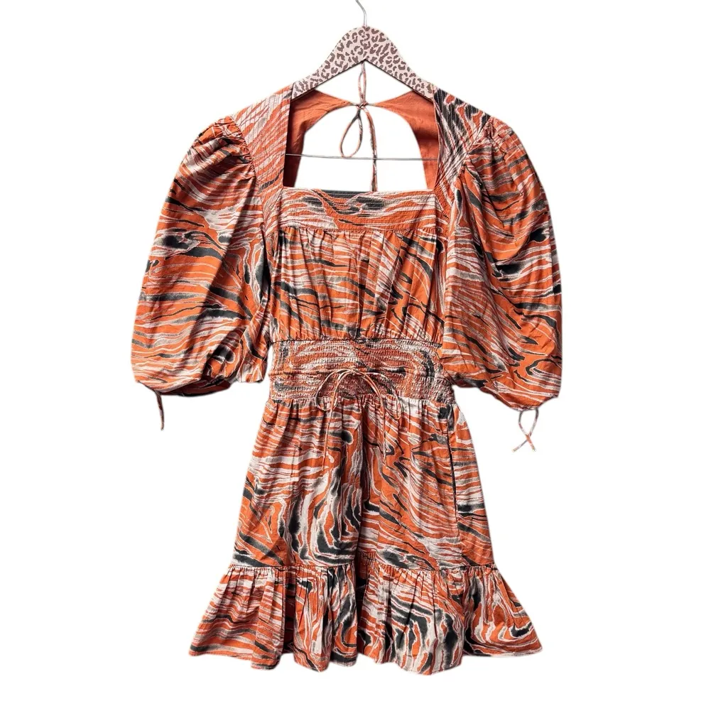 Love the Label Anthropologie Anthro Puff Short Sleeve Mini Dress Orange Small - Image 2