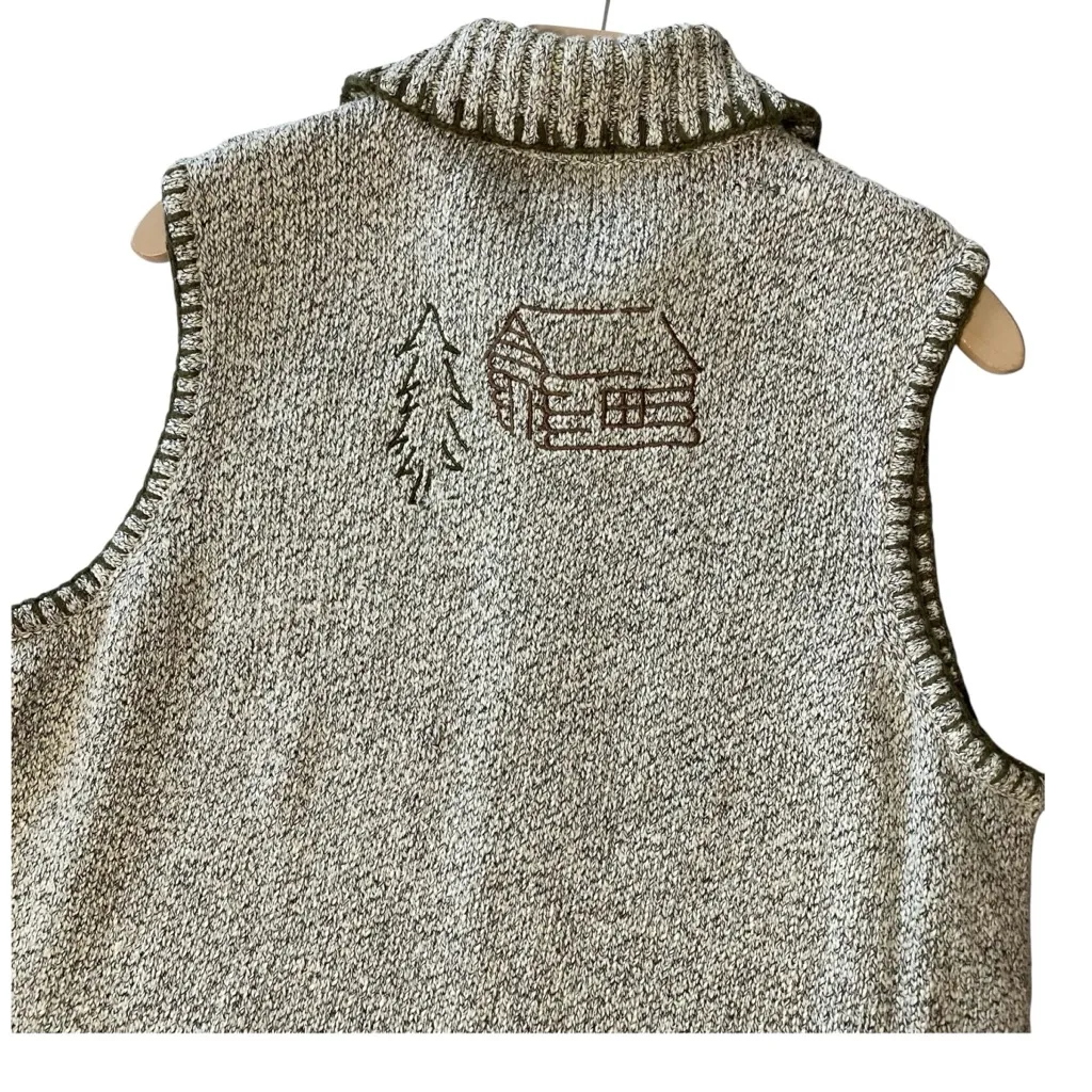 VINTAGE CJ BANKS Embroidered Cabin Bear & Tree Sweater Vest Gray Size XL - Image 5