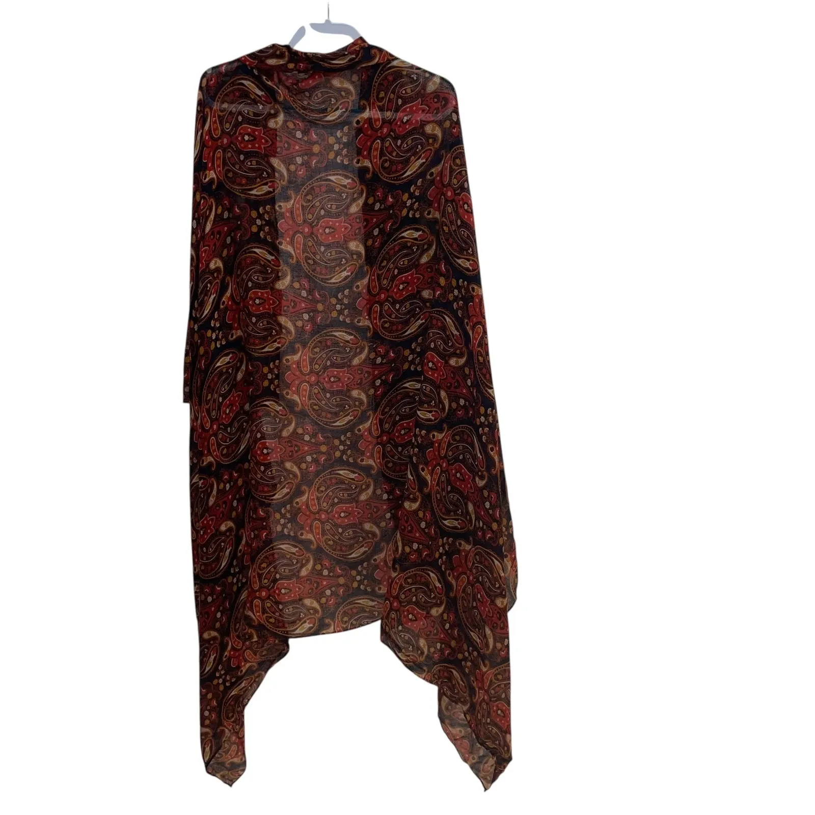 Paisley Print Open Front Shawl Duster Lightweight Cover Up Kimono Boho Red Size L - Image 2