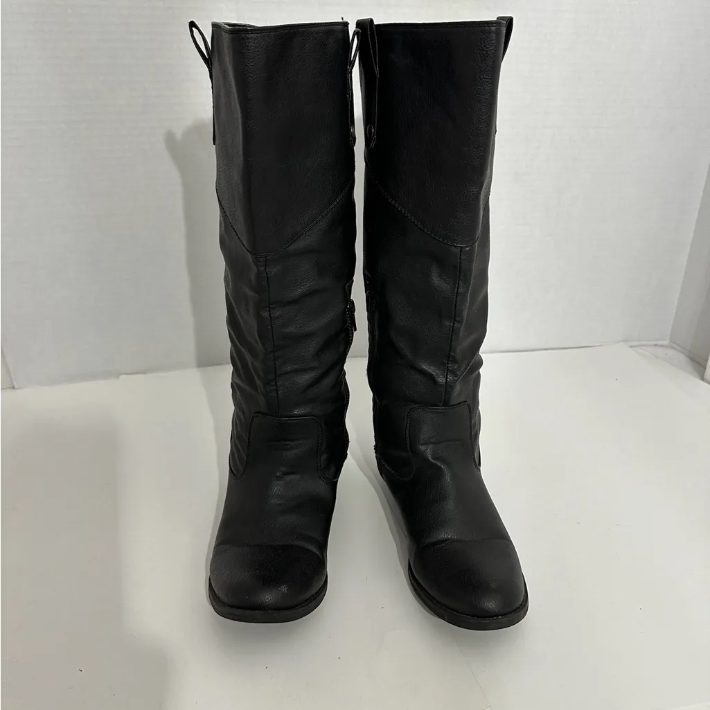 Rampage Riley Black Knee High Boots Size 8M Y2K Faux Leather Riding Style - Image 3