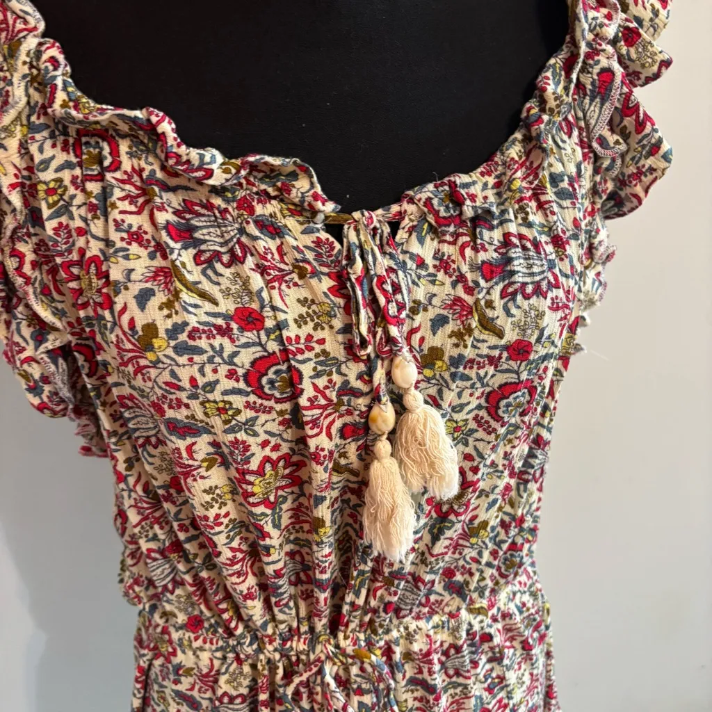 Natural Life Peasant Floral Dress Rayon Size Large Ruffles Drawstring Waist - Image 3
