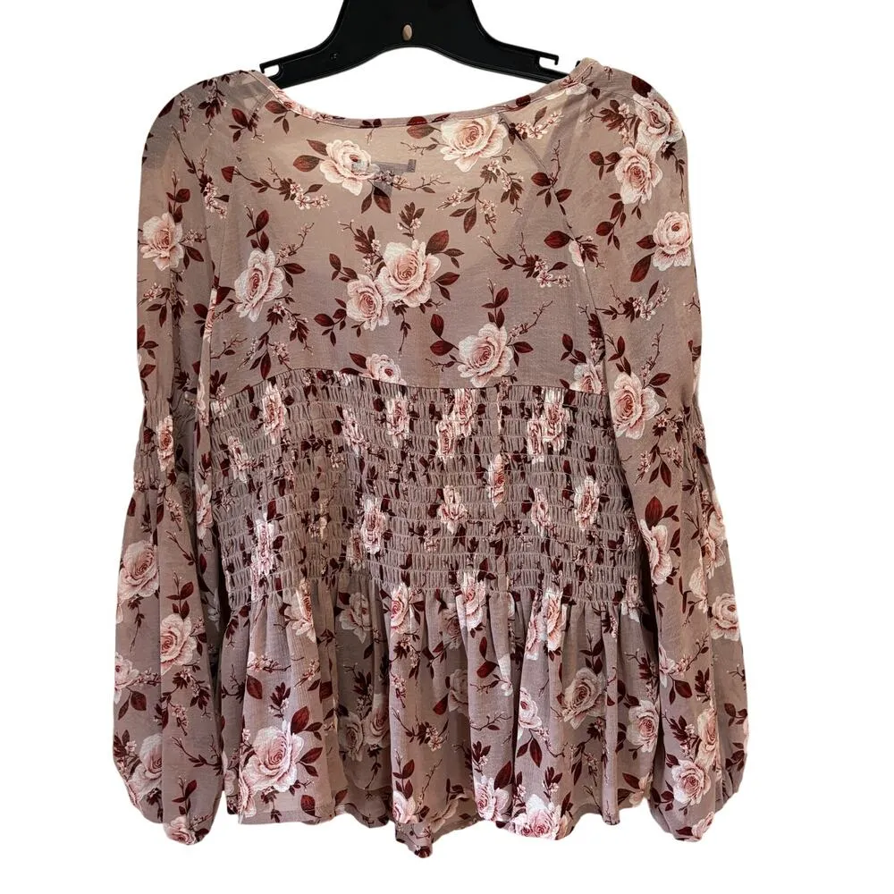 American Eagle Women’s XS Feminine Boho Peplum Top Floral Long Peasant Sleeve - Image 3