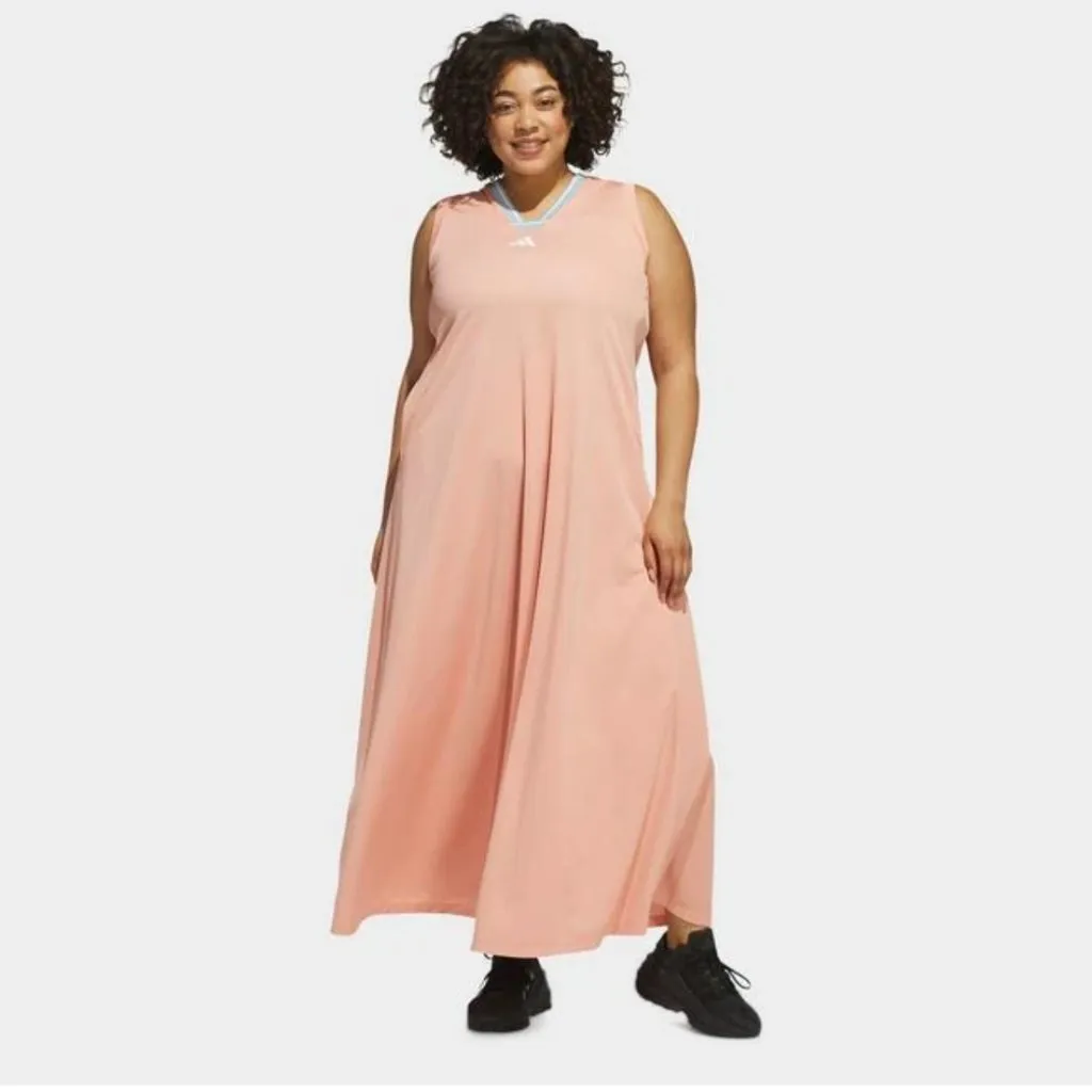 NWT Women's adidas Tiro Cut 3-Stripes Soft Mesh Long Dress 4X Peach Color - Image 2