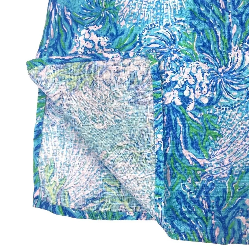 LILLY PULITZER Lagoon Linen Cover-Up Shirt Dress Women S Oversize Beach Resort - Image 12