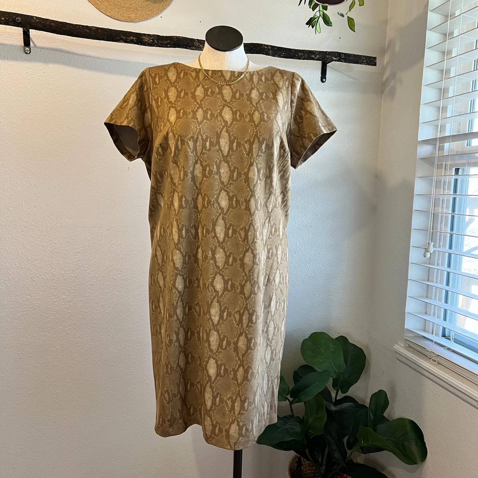 Ralph Lauren Classic Easy Tan Snake Skin Short Sleeve T Shirt Dress Size 2X - Image 12