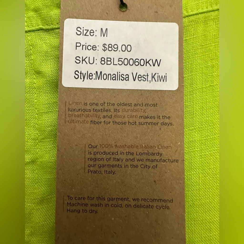 Aria Handmade Italian Linen Monalisa Vest Dress Size Medium In Kiwi Sleeveless - Image 5