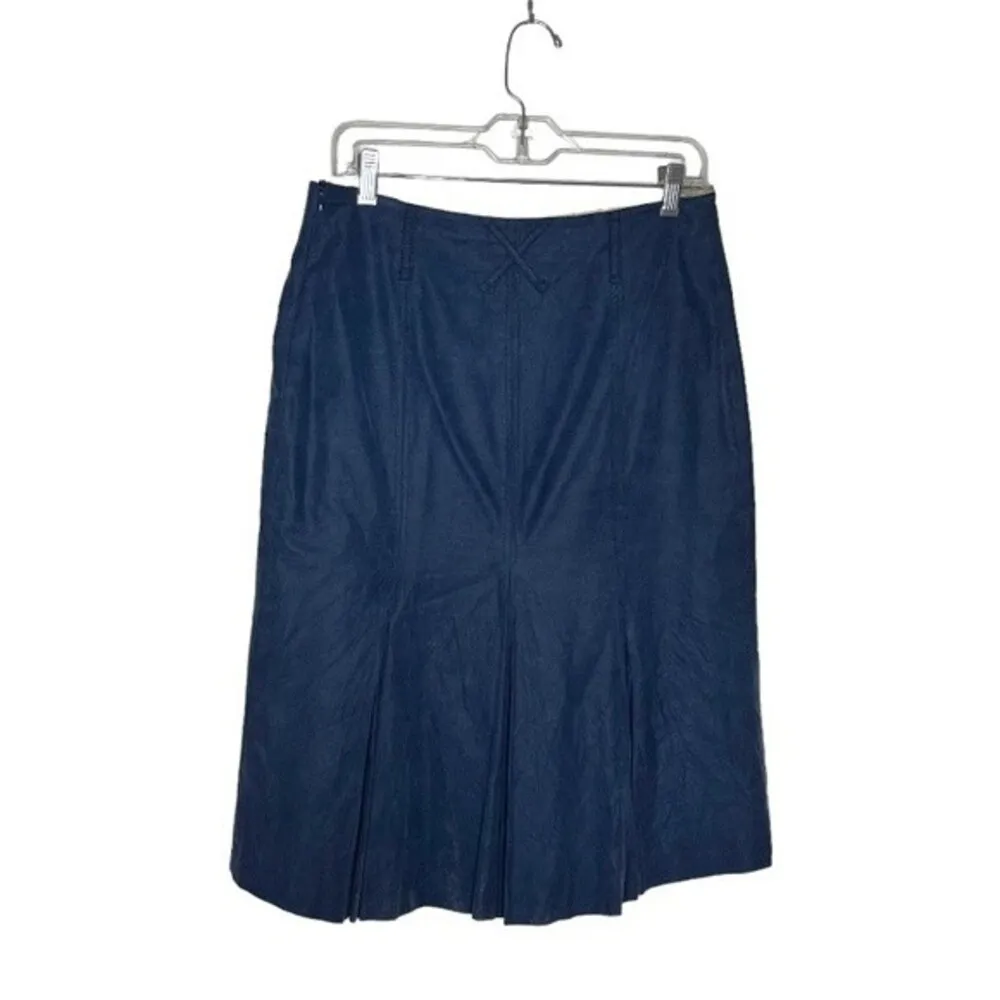 KAREN MILLEN ENGLAND Straight Skirt Nautical Navy Blue Size 8 Silver Buttons - Image 7