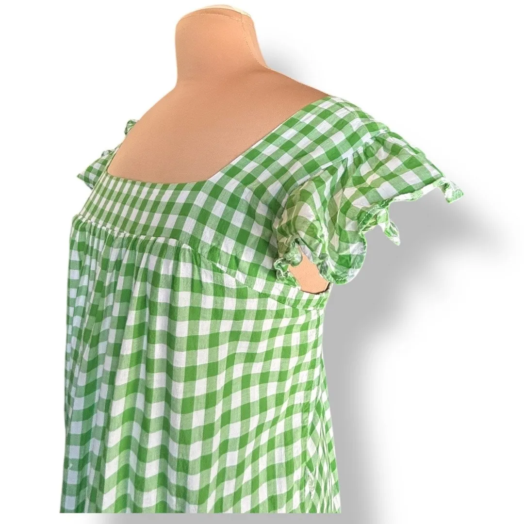 Draper James RSVP Green Gingham Plaid Cotton Midi Dress Ruffle Sleeves Medium - Image 3