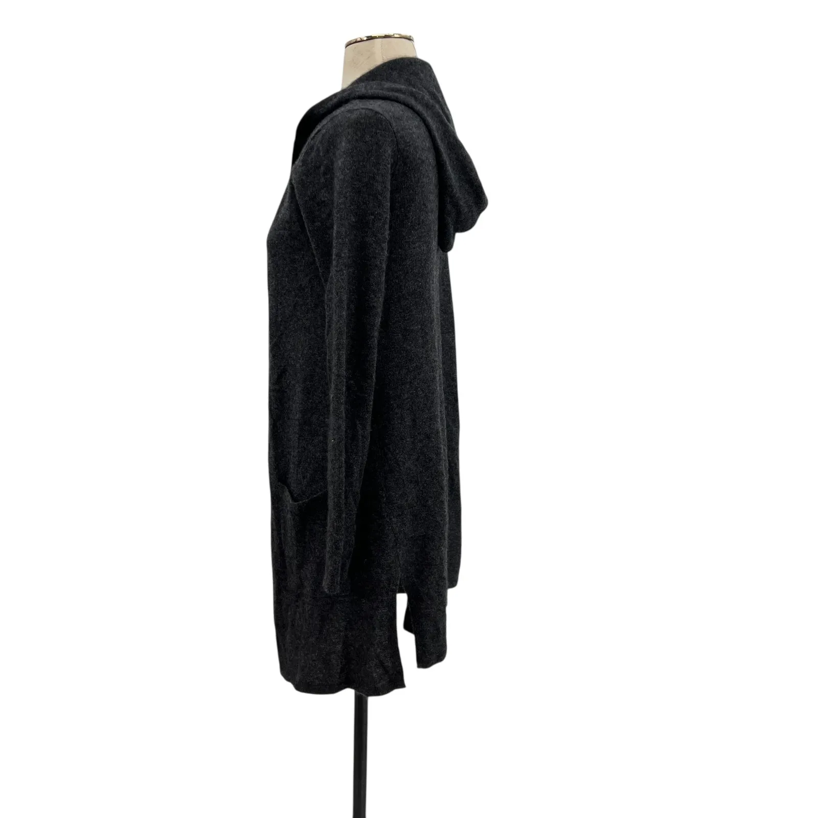 Magaschoni Cashmere Hooded Cardigan Sweater Open Charcoal Gray Size Small - Image 5