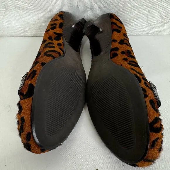 Paolo Animal Print Loafers Kitten‎ Heel Calf Hair Pumps Size 6.5 M Black - Image 6