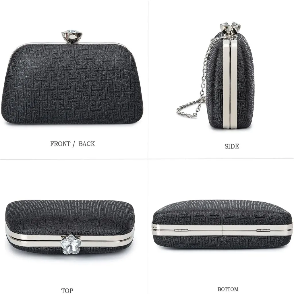 ⚡ Women's Black Elegant Rhinestone Formal Events Unique Clutch Chain Strap Bag - Image 3