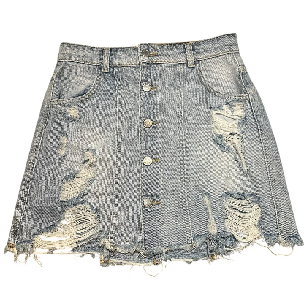 FREE PEOPLE Distressed Denim Mini Skirt - Image 2