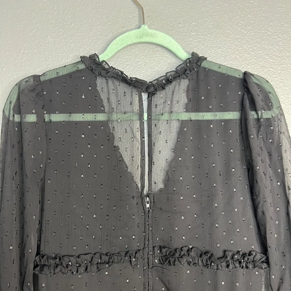 B. Smart Long Sleeve V-Neck Ruffle Mini Dress Flowy Semi-Sheer Juniors 5 - Image 8