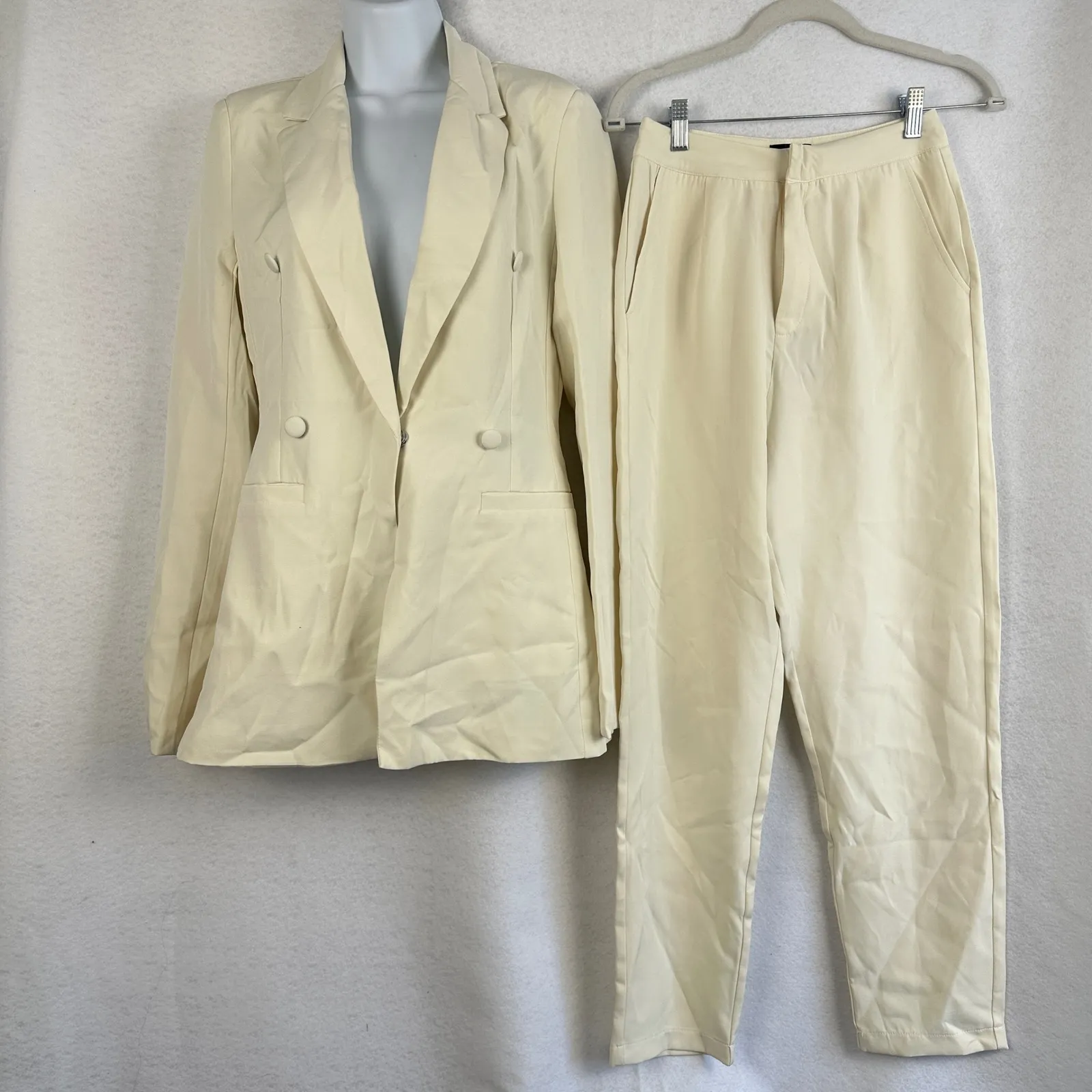 New PRETTYLITTLETHING Cream Double Breasted Woven Blazer‎ Pants Suit Set Women 4 - Image 7