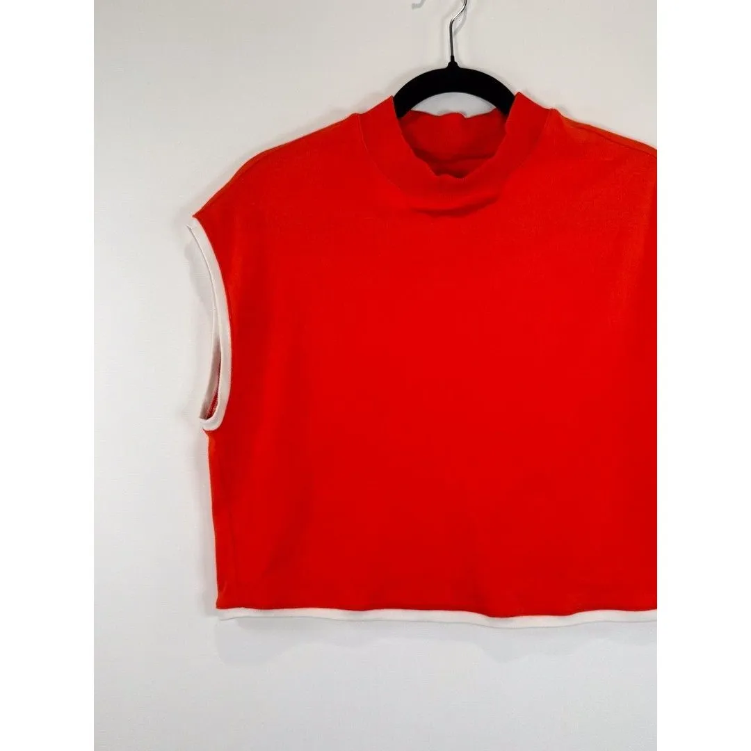 Anthropologie Maeve Womens Top Orange Cropped Mock Neck Sleeveless Blouse Medium - Image 5