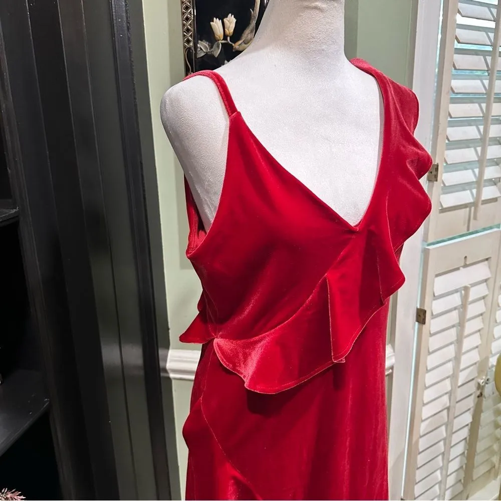 Express Red Velvet Ruffle Dress – Size Medium - Image 2
