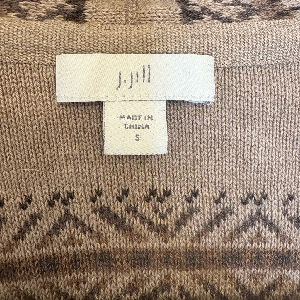 J.Jill Tan Patterned Knit Cardigan Draped Open Front Boho Style Small Brown - Image 3