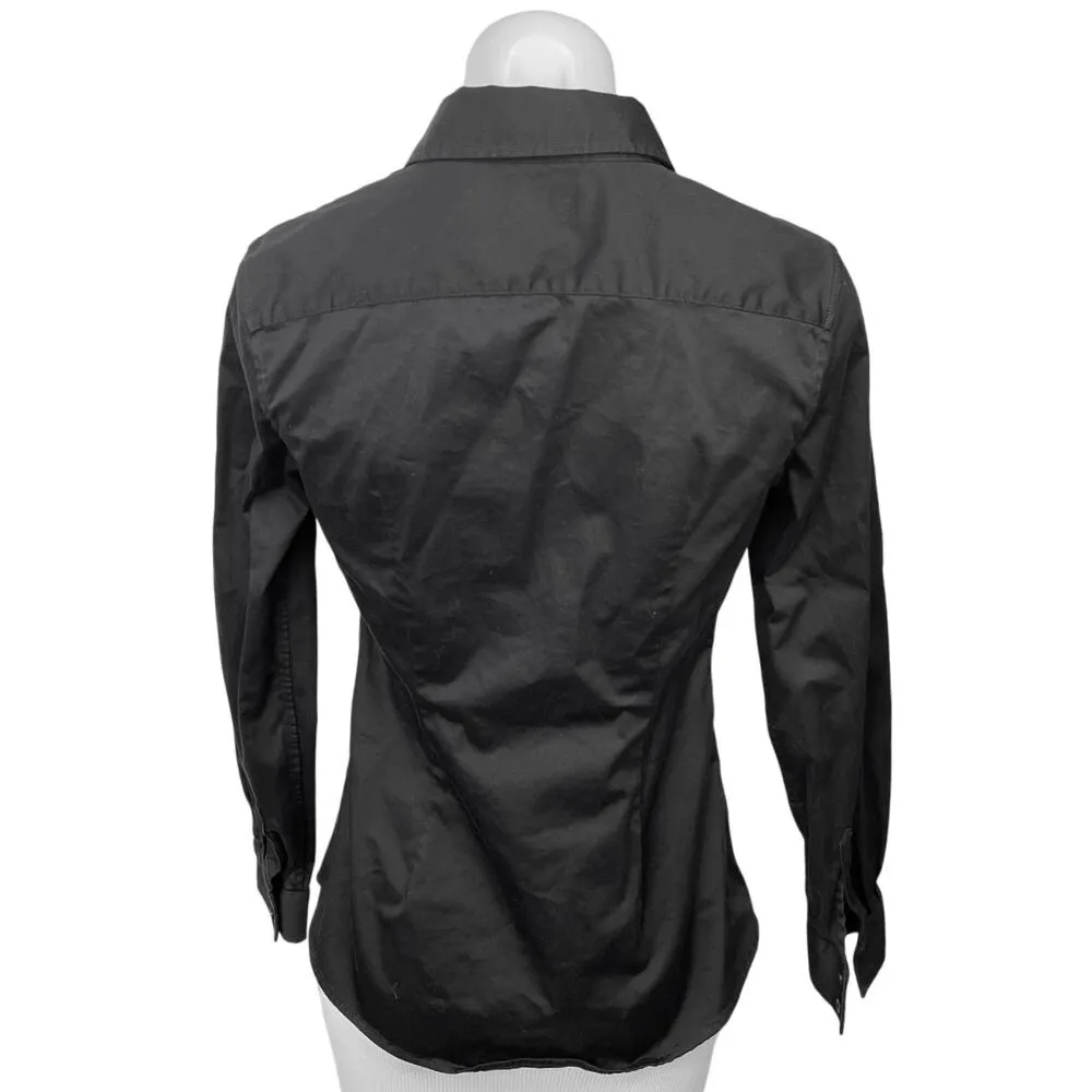 Banana Republic Black Tailored Button Down Long Sleeve Collar Shirt Blouse Top 4 - Image 2