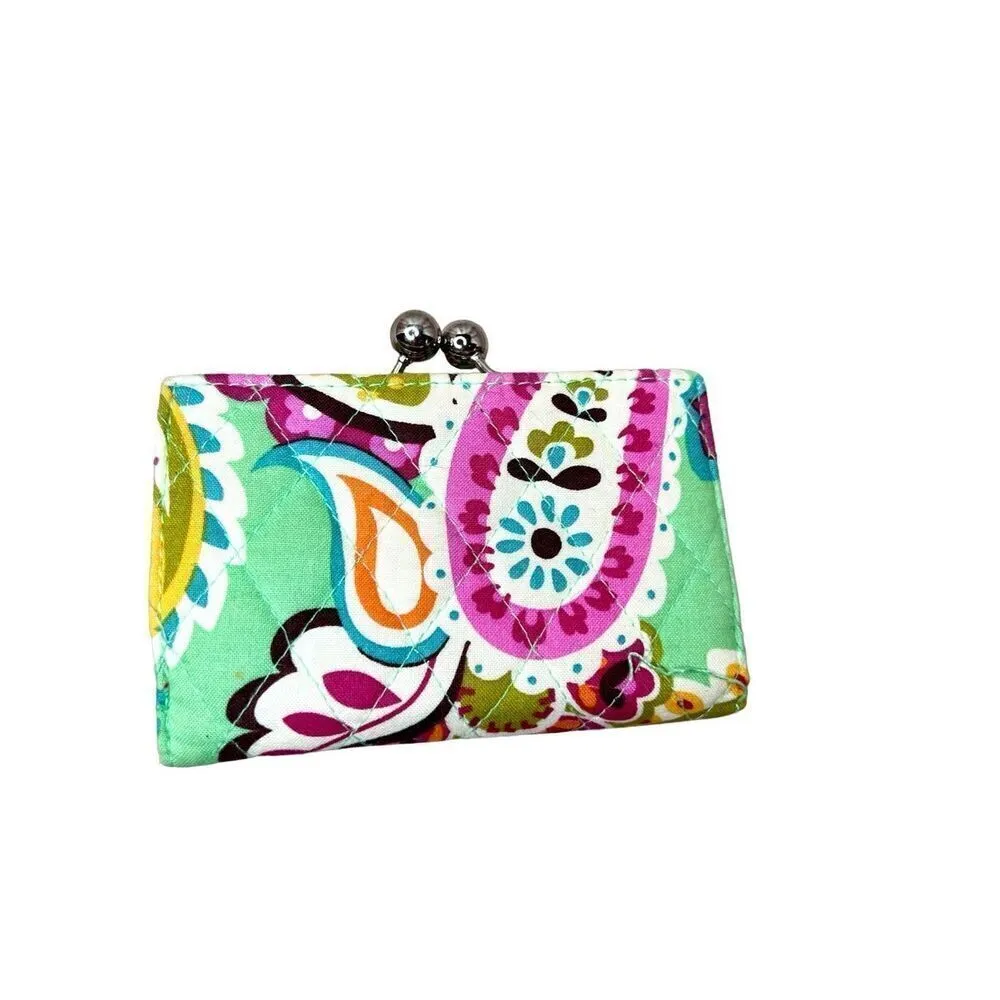 Vera Bradley Kiss Lock Wallet Tutti Fruitti‎ Floral Pink Green Quilted Bohemian - Image 2