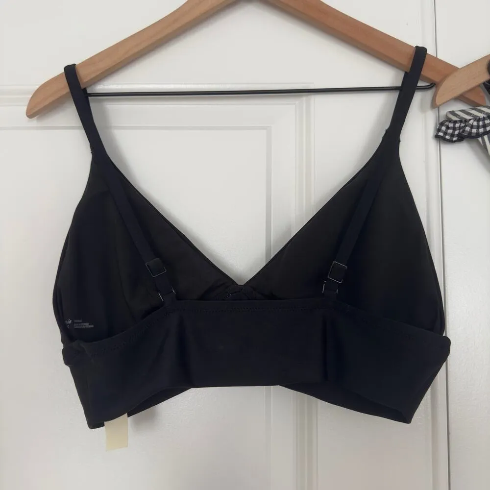 Aerie Bikini Swimsuit Set Triangle Top Striped Ruffle Bottom Black White Padding - Image 4