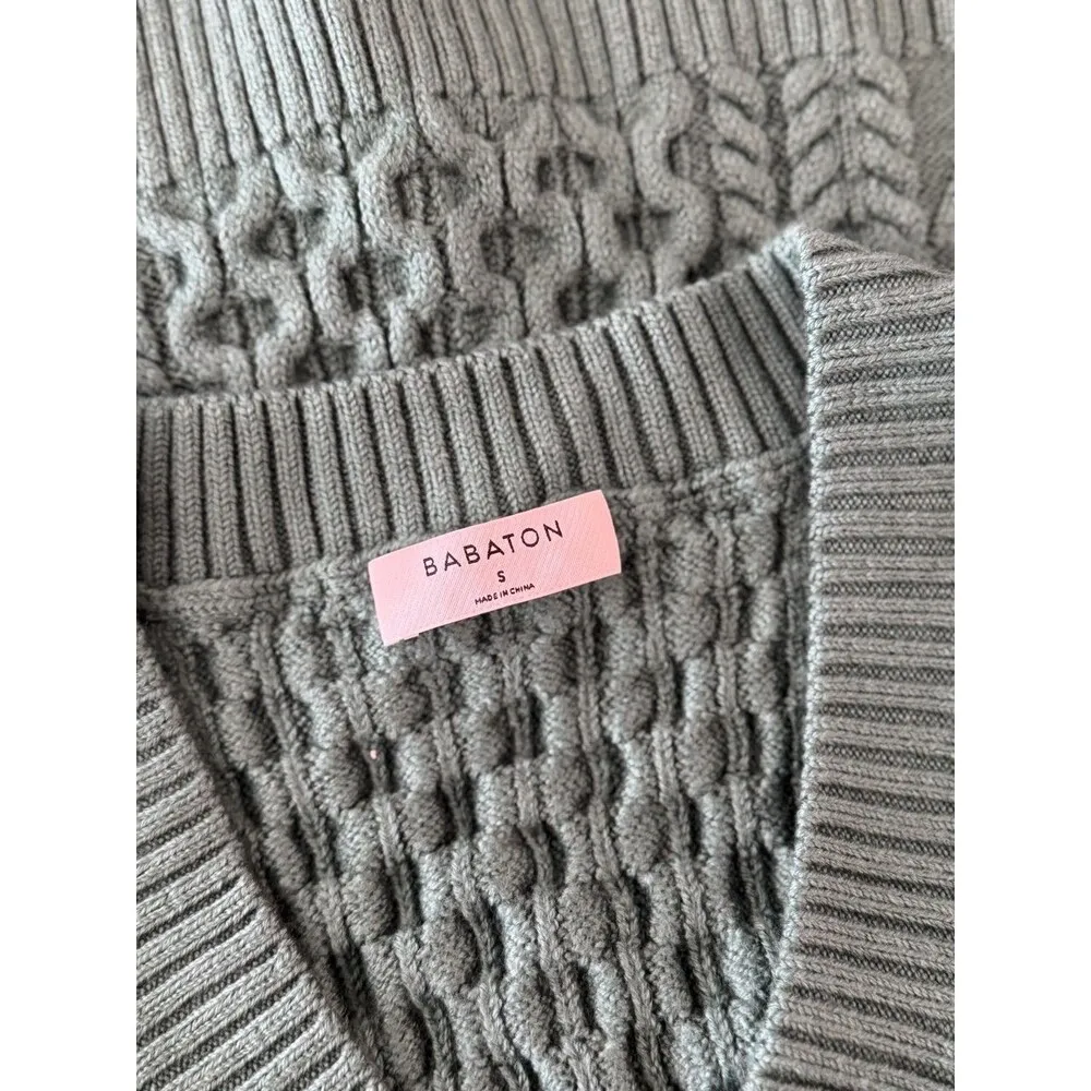 Aritzia Babaton Womens Vest Green Emporia Merino Wool Cable Knit Sweater Small - Image 4