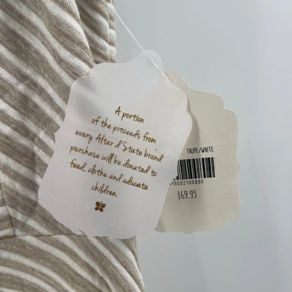 ALTAR'D STATE Dress SZ Small NWT Fit And Flare Stripe Taupe White Skater Casual - Image 6