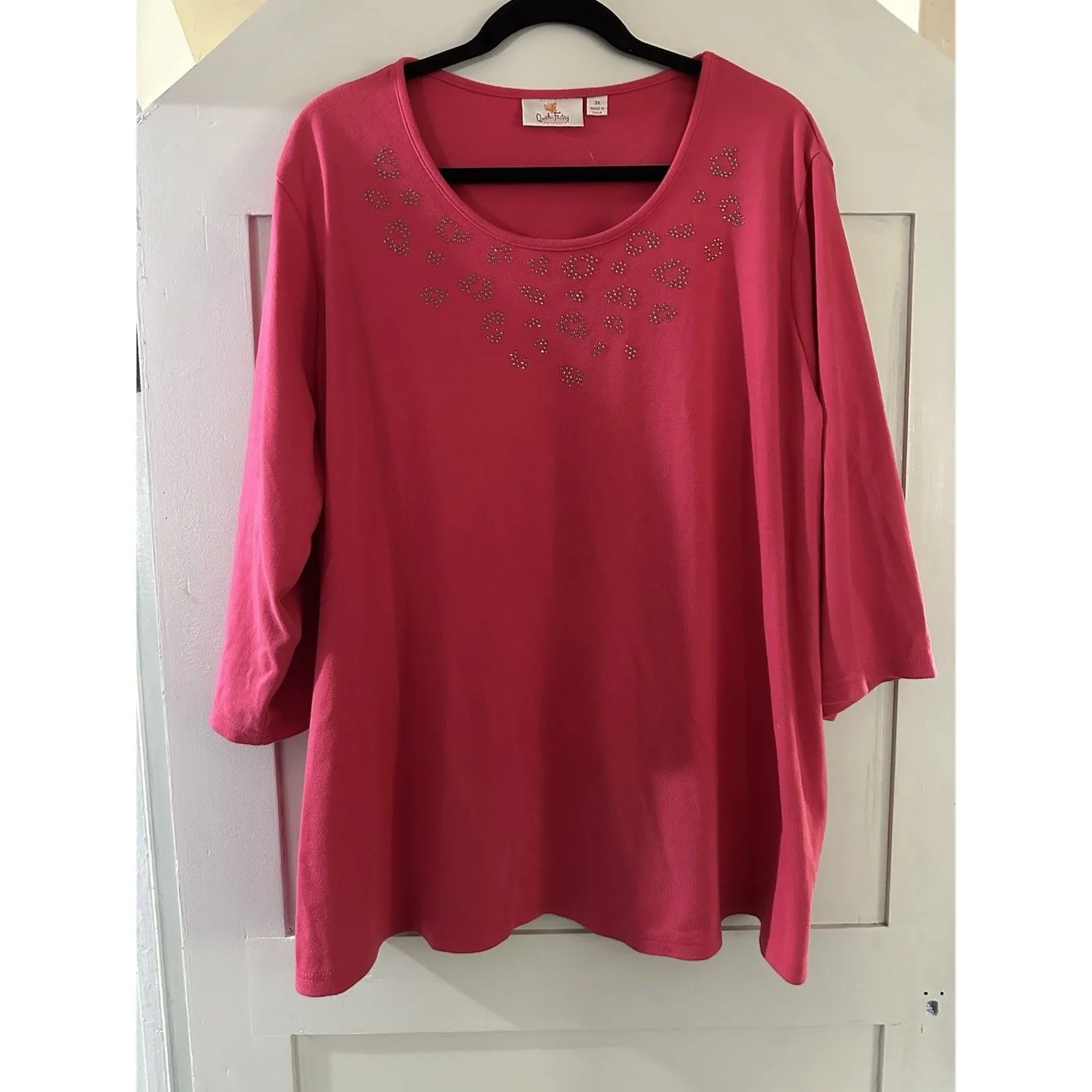 Quacker Factory Woman’s Dark Pink Rhinestone Accents Knit Top 3/4 Sleeve Sz 3X - Image 6