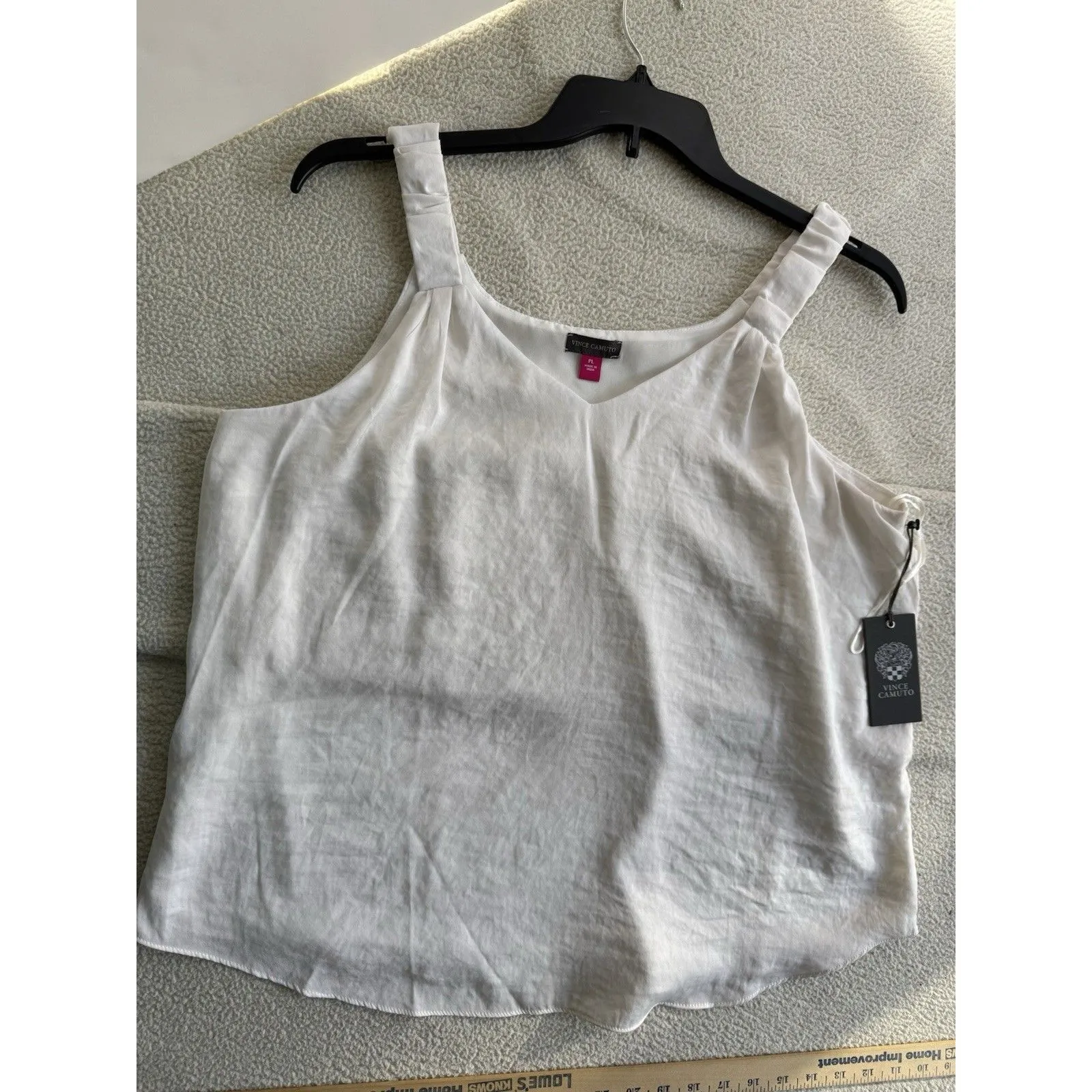 Vince Camuto Ruffle Strap Rumple Tank Top Ivory Sz PL Layer Quiet Luxury New - Image 8