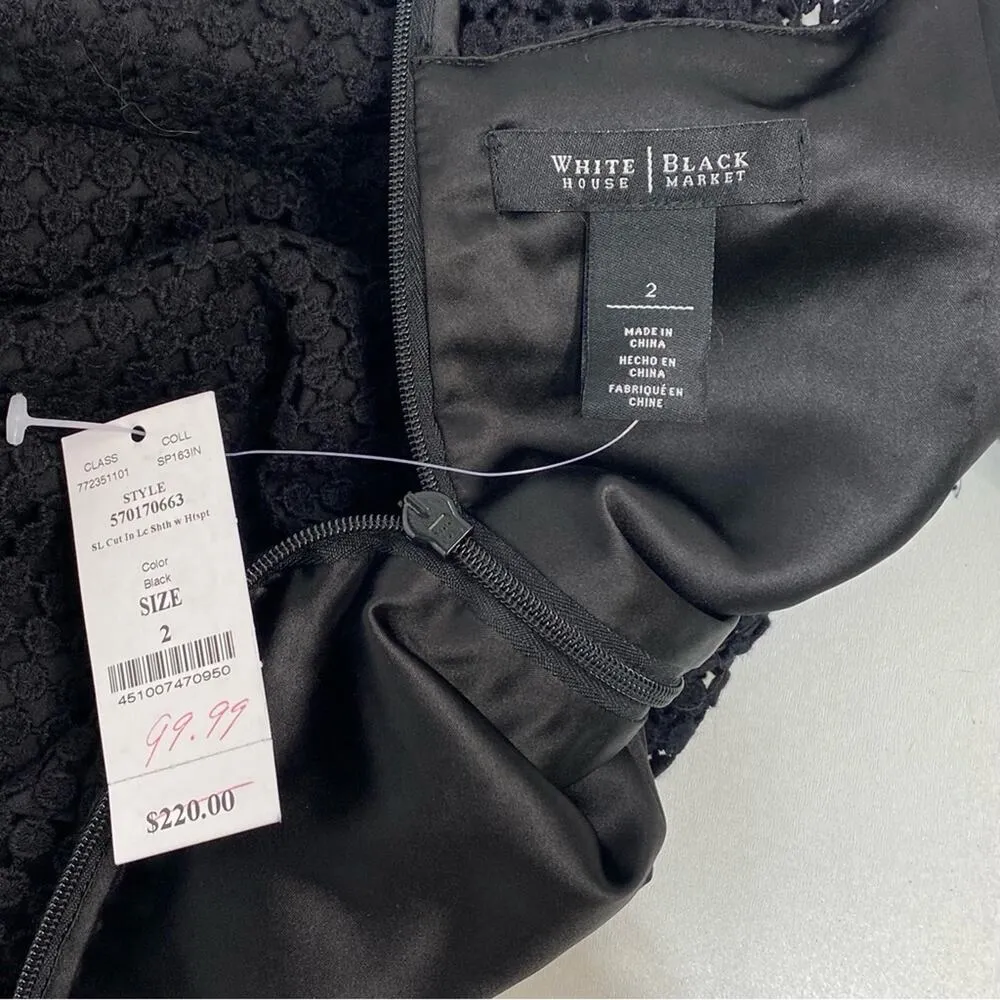 WHBM Mixed Lace Sheath Sleeveless Bodycon Black Dress Midi Length 2 - Image 4