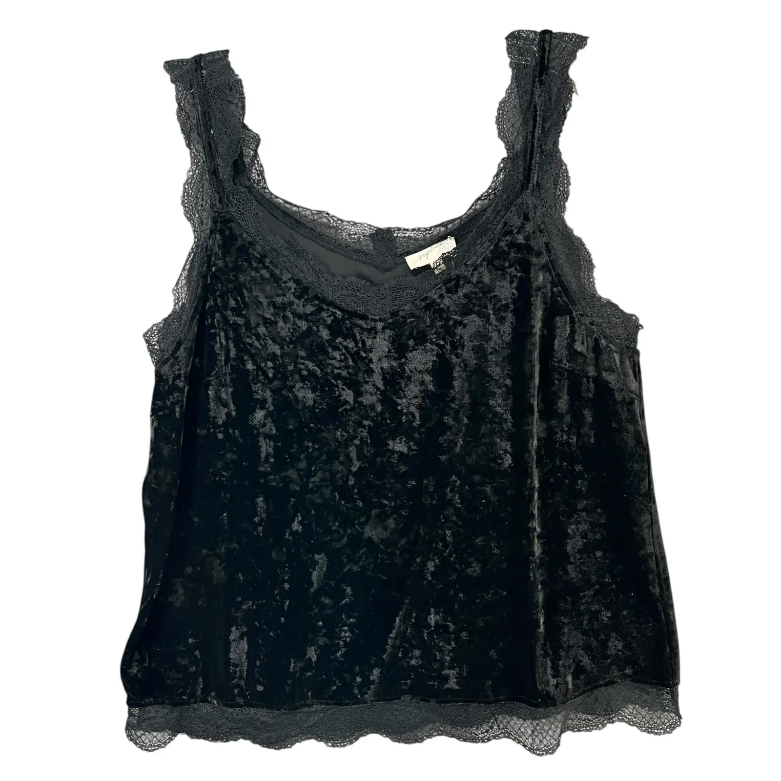 Mystree Y2K Tank Top Womens L Black Crushed Velvet Lace Trim Soft Whimsygoth - Image 5