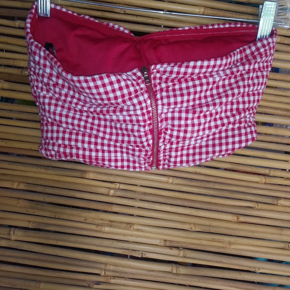 FOREVER21 XS Red Checkered Sexy Pinup Top - Image 3