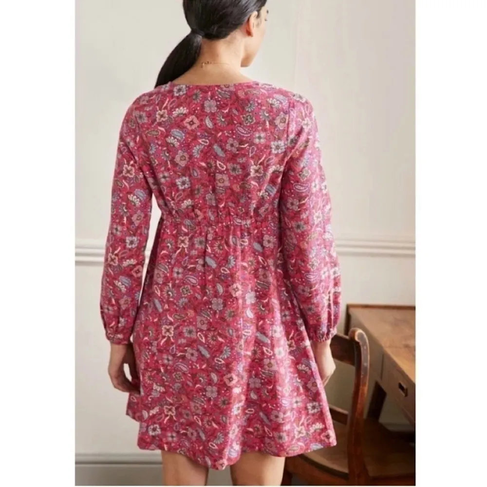 NEW Boden V Neck Flippy Floral Linen Dress Radish Oriental Paradise 14R Red Size 14 - Image 3