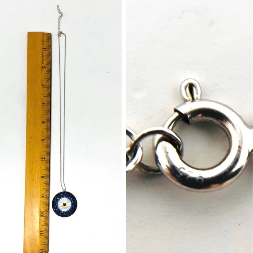 Sterling silver evil eye multi-colored CZ pendant necklace - Image 6